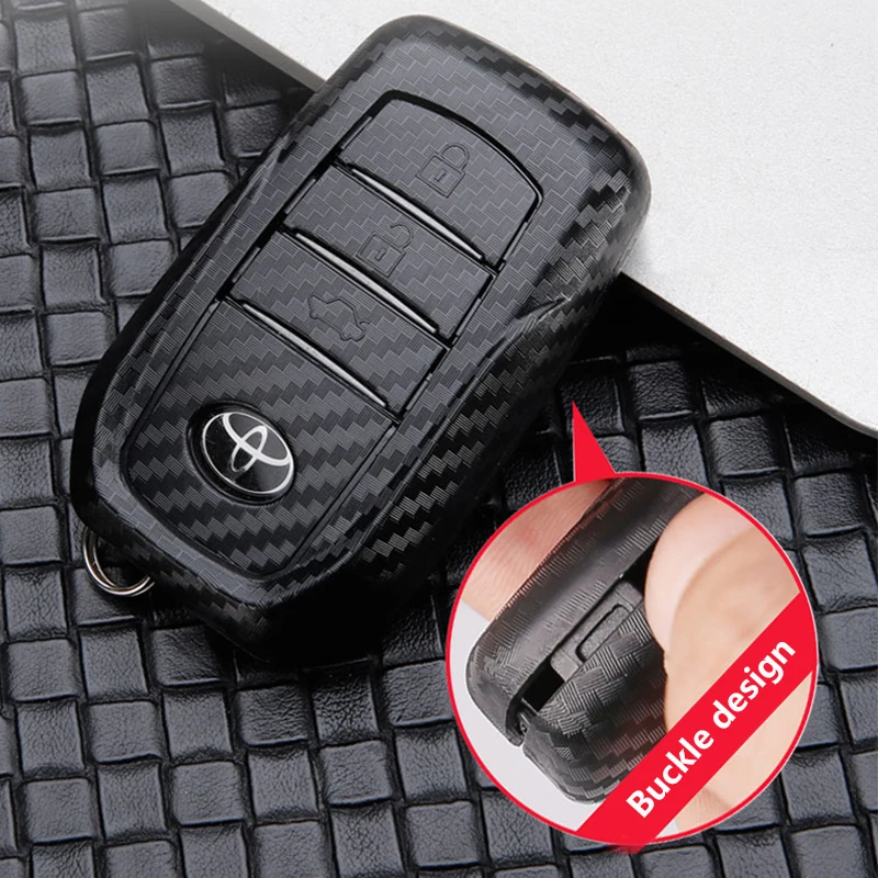 

Carbon fiber grain Car Key Case For Toyota Highlander Land Cruiser Riez RAV4 Camry Prado Auto Key Cover Scratches Protector