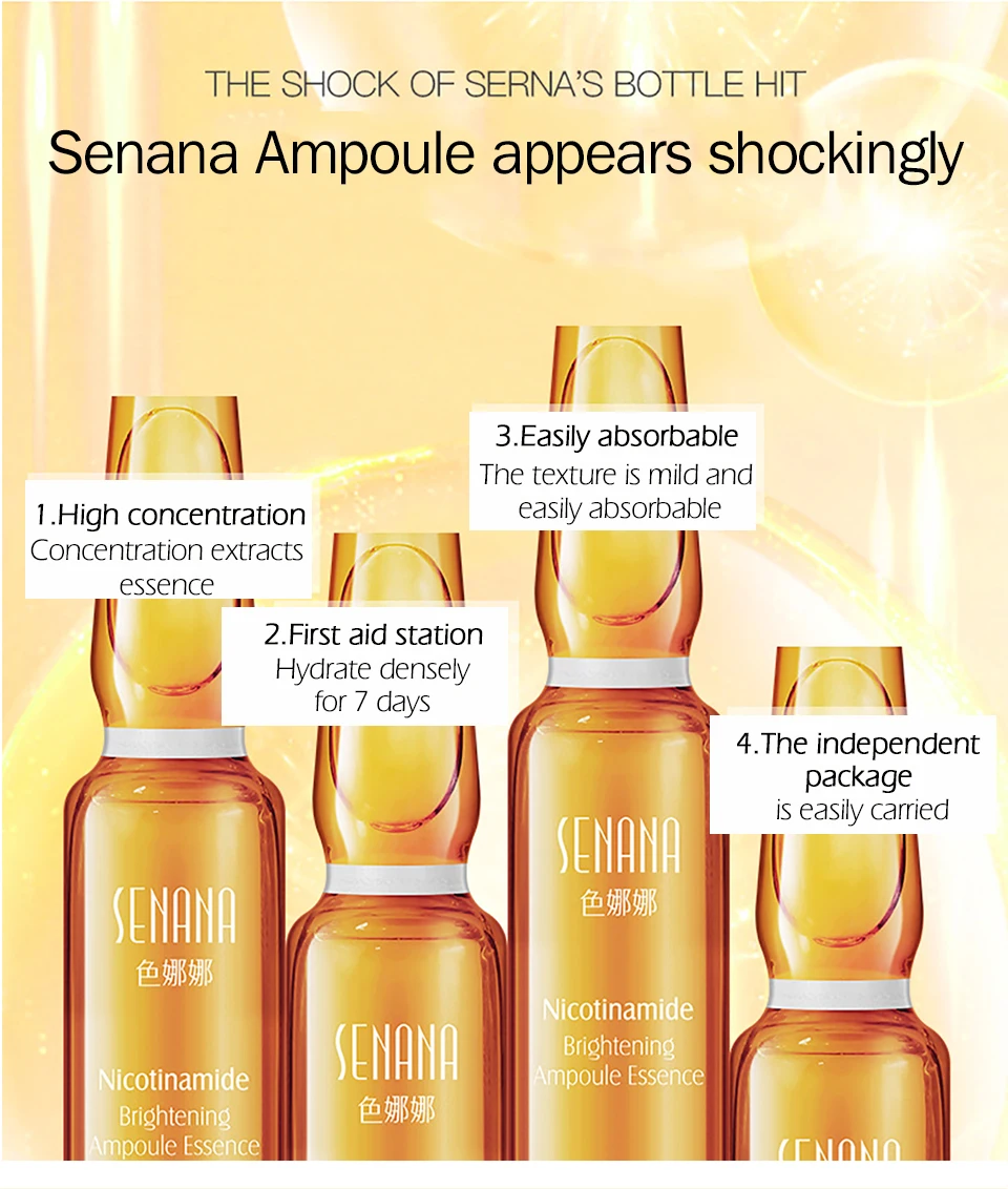 SENANA Niacinamide отбеливающая лицевая Сыворотка увлажняющая ампула увлажняющая против старения морщин лифтинг укрепляющая эссенция для кожи 2 мл* 7