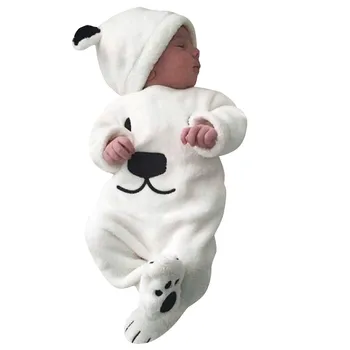 

Cute Bear Newborn Kids Romper Infant Boys Girls Cartoon Fleece Jumpsuit+ear Hat Sets Outfit For 0-24m Baby Bodysuit Clothes #LR1