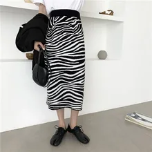 Женская юбка с принтом зебры, с животным принтом, стрейч, зимняя, офисная, рабочая одежда, Jupe, до середины икры, волнистая, высокая талия, трикотажная одежда