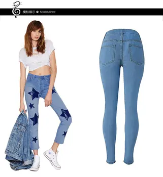 

AliExpress WOMEN'S Pants Hot Selling Nostalgia with Holes Printed Capri Cowboy Pants