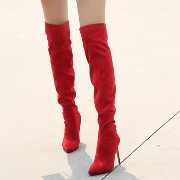 

Brand New Big Size 46 Sexy Thin High Heels Pointed Toe Over The Knee Boot For Party Ladies Fashion Winter Boots Shoes Women