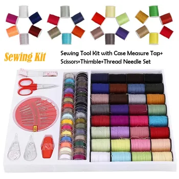 

Sewing Tool Kit With Measure Sleeve + Scissors + Thimble Thread Needle Set For Home Household Color Polyester Sewing Thread