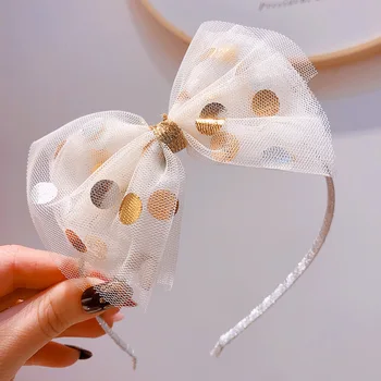 

Lace Mesh Dot Hair Bows on Headbands Cute Kids Hairbands Korean Girls Headwrap Head Band School Headwear Headdress
