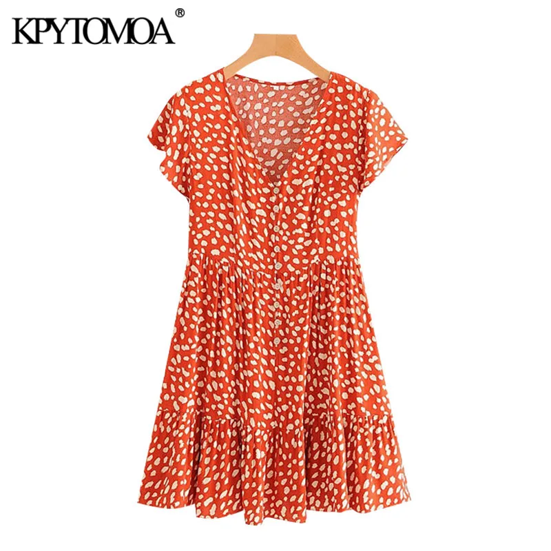 KPYTOMOA Women 2020 Chic Fashion Leopard Print Ruffles Mini Dress Vintage V Neck Short Sleeve Female Dresses Vestidos Mujer KPYTOMOA Women 2020 Chic Fashion Leopard Print Ruffles Mini Dress Vintage V Neck Short Sleeve Female Dresses Vestidos Mujer