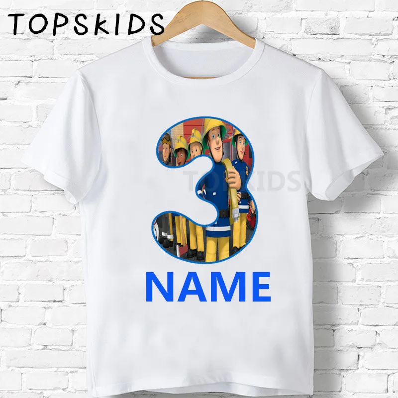 

Happy Birthday Fireman Sam Number 1~9 Print Baby Boys T shirt Cartoon Kids Summer Clothes Girls T-shirt Children's Gift,HKP2458