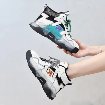 

Genuine leather high top shoes women 2020 hot style thick sole shoes sports casual autumn and winter white shoes trend