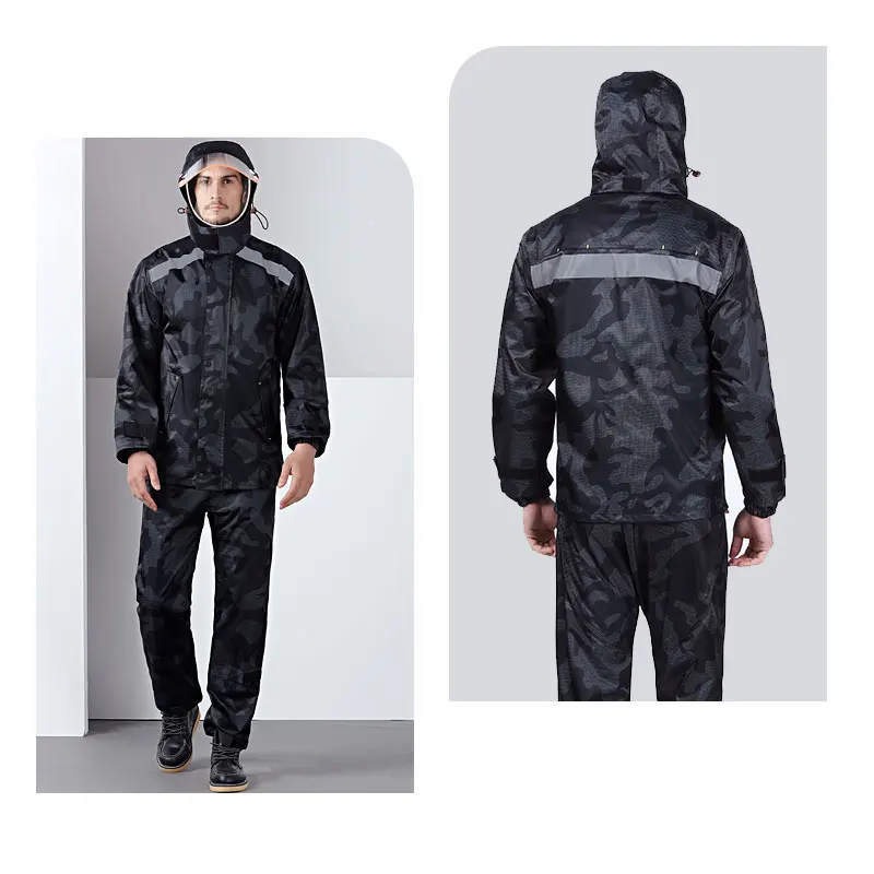 Камуфляжный плащ для взрослых, водонепроницаемый дождливый день, дождевые штаны, пальто, Велоспорт, мотоциклетный плащ, прозрачное пончо - Цвет: Black camouflage