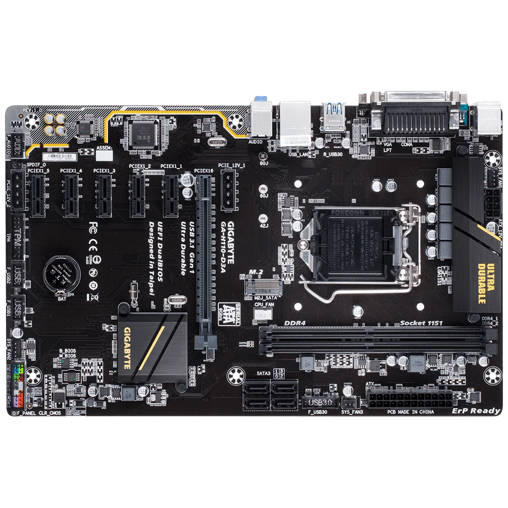 Материнская плата GIGABYTE GA-H110-D3A, LGA 1151, Intel H110, ATX