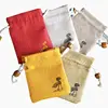 Chinese Style Lotus Linen Jute Fabric Gift Storage Bag Drawstring Pouch Package Jewelry Candy Tea Sundries Bags Travel Organizer 4
