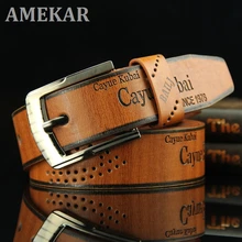 

Men's Pin Buckle Retro Letters Belt Brown Jeans Belt Casual Fashion Antique Hollow High quality Male Burst Models Belt