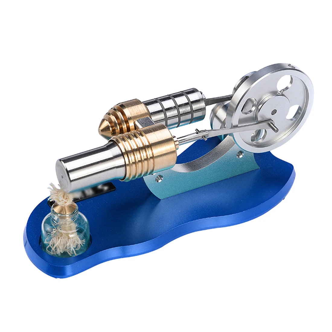 Metal Cylinder Bootable Stirling Engine Model Micro External Combustion Engine Model - Blue Baseboard