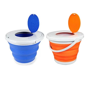 

2pcs Portable Folding Bucket Foldable Basin Tourism Outdoor Folding Bucket with Lids Fishing Camping 5L - orange & Blue