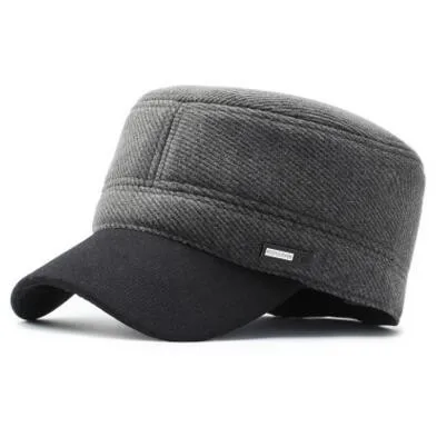 XdanqinX Adjustable Size Men's Flat Cap Men Warm Army Military Hats New Autumn Winter Thick Thermal Earmuffs Caps Brands Dad Hat - Цвет: gray