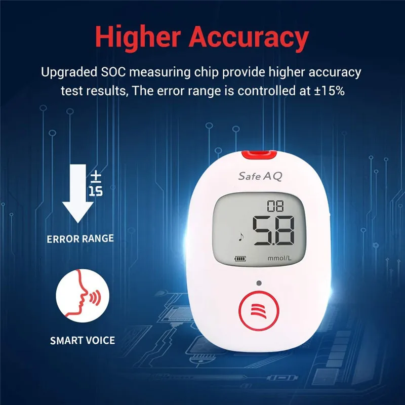 Sinocare Safe AQ Voice Blood Gluocse Meter Glucometer Diabetes Kit Blood Sugar Tester Blood Gluocse Monitor Test Strips Lancet - Image 3