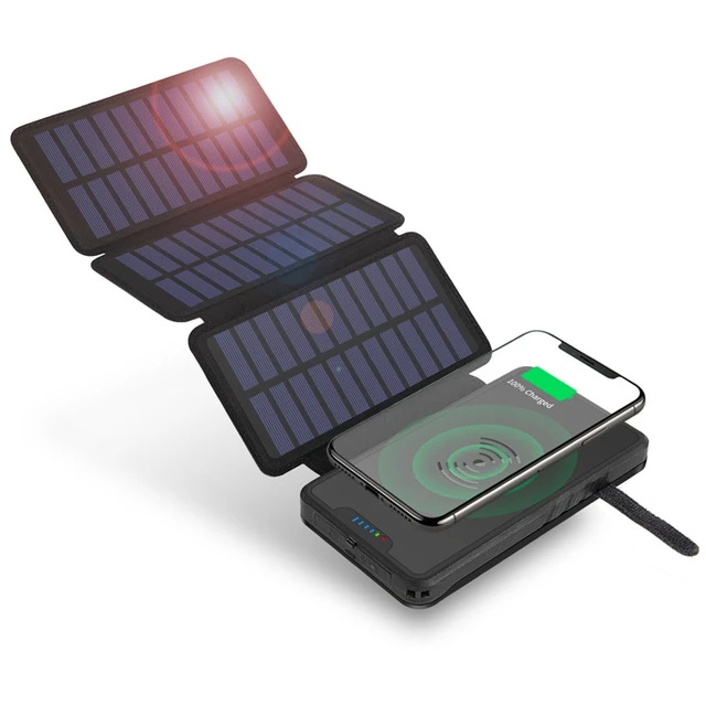  US $37.99  20000mAh Foldable Solar Power Bank Qi Wireless Charger For iPhone Samsung Xiaomi Powerbank Waterpro