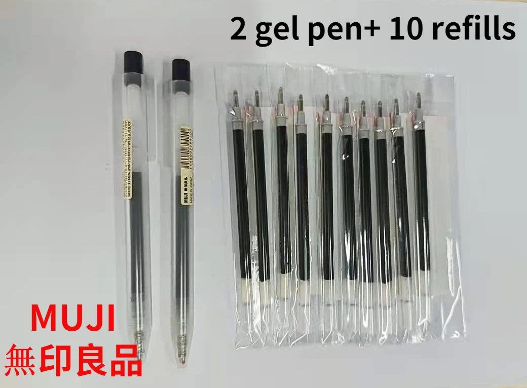 2Pcs MUJIs Black Gel Pen MoMA Gel Ink BallPoint Pen Japanese 0.38/0.5mm