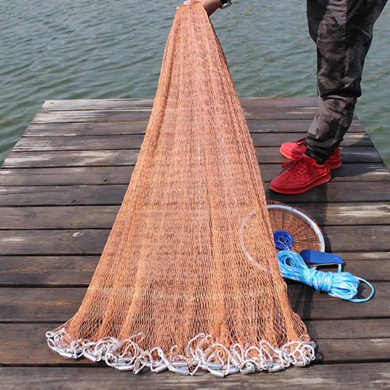 Outdoor Automatic Fishing Net Hand Throw Nets With Aluminum Ring