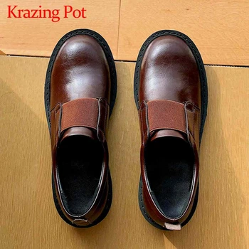 

Krazing Pot new preppy style genuine leather solid round toe low heels slip on simple spring women daily wear leisure pumps L06