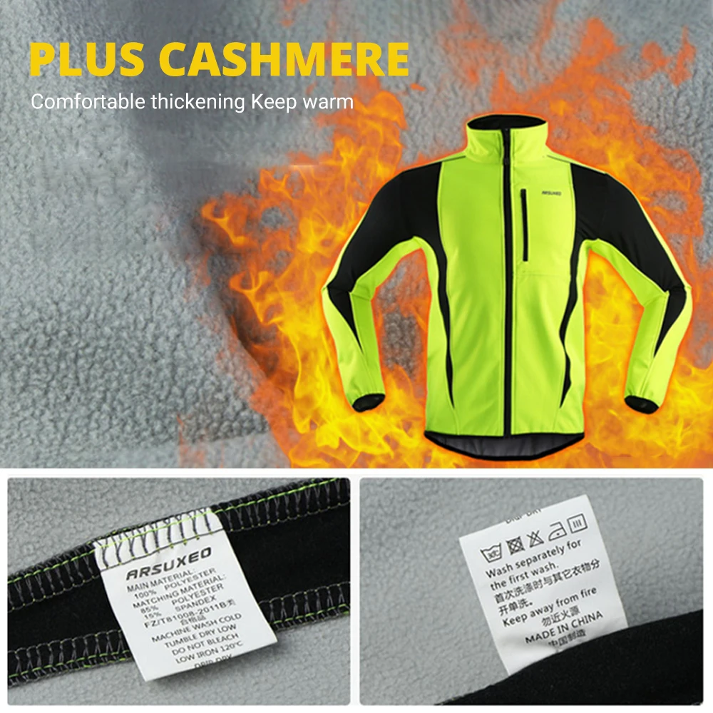 ARSUXEO Winter Warm Up Thermal Fleece Cycling Jacket Bicycle MTB Road Bike Clothing Windproof Waterproof Long Jersey cycling jacket cycling clothes