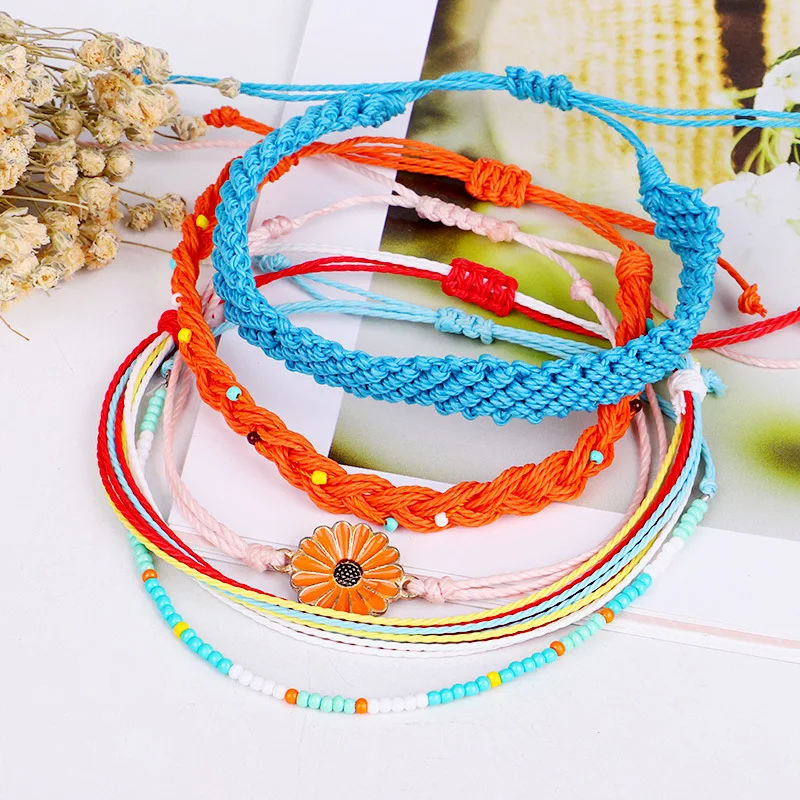 Meetvii 5 Pcs/set Bohemian Colorful Retro Sunflower Bracelet Beaded Rope Handmade Woven Bracelet Set Women Party Jewelry - Image 5