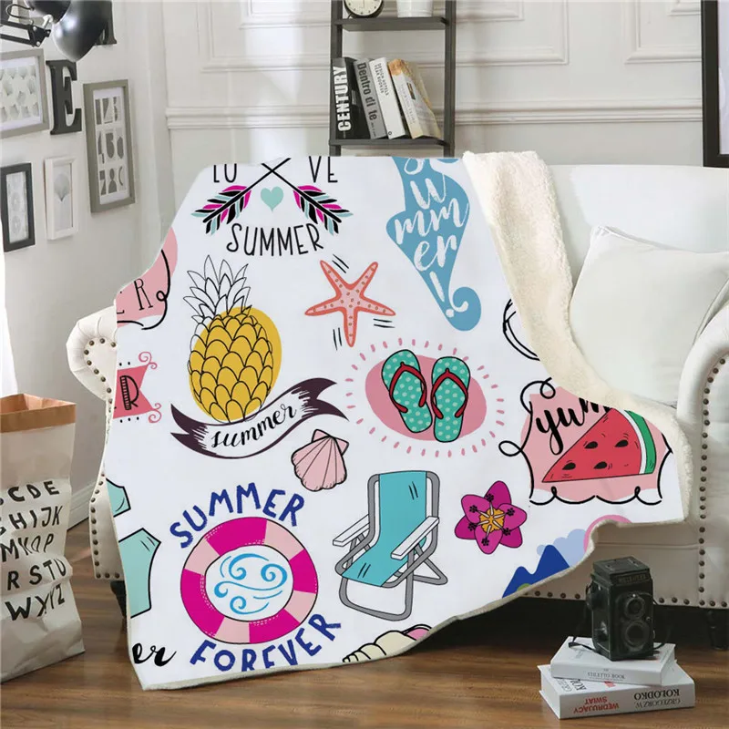 

BEST.WENSD 3D Digital Printing Sherpa Blanket Summer Pattern Fleece Blanket Adult Winter Blankets Cartoon cute travel blanket