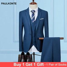 PAULKONTE (Jacket+Vest+Pant) 2019 Hot Solid Color Slim Fit Classic Men's Suit Fashion High Quality Wedding Business Men Suit PAULKONTE (Jacket+Vest+Pant) 2019 Hot Solid Color Slim Fit Classic Men's Suit Fashion High Quality Wedding Business Men Suit
