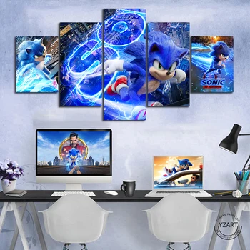 

5pcs Sonic The Hedgehog Movie Poster Artwork Canvas Paintings HD Cartoon Wall Picture for Home Decor,Unframed