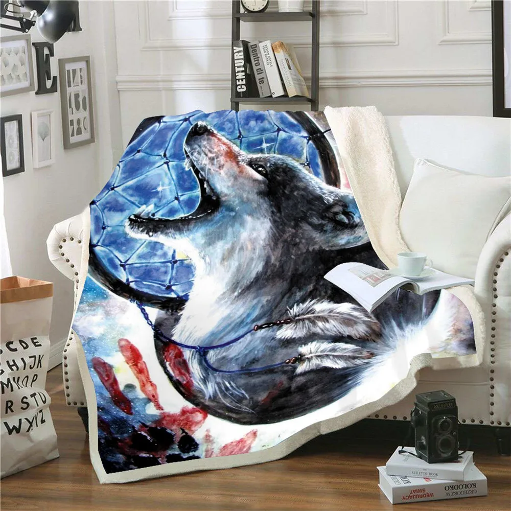 Новое одеяло с волком для мужчин 3D мультфильм шерпа одеяло двойной толстый бархат Теплый супер мягкий фланель офисное одеяло для короткого сна Диван Постельные принадлежности 006