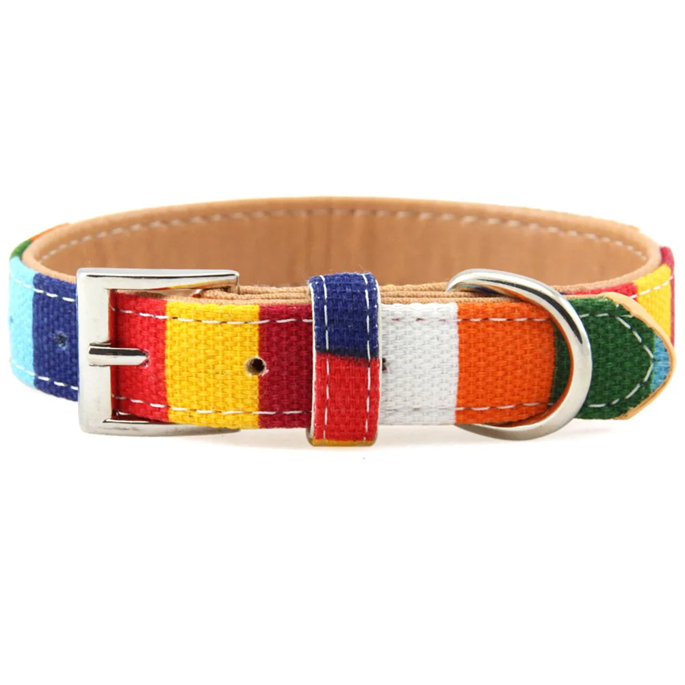 multicolor Холст+ искусственная кожа мягкий цветной, для домашних животных, для собак ошейник для маленьких средних и больших собак ошейник для шеи регулируемый безопасный ошейник для щенка котенка - Цвет: multicolor