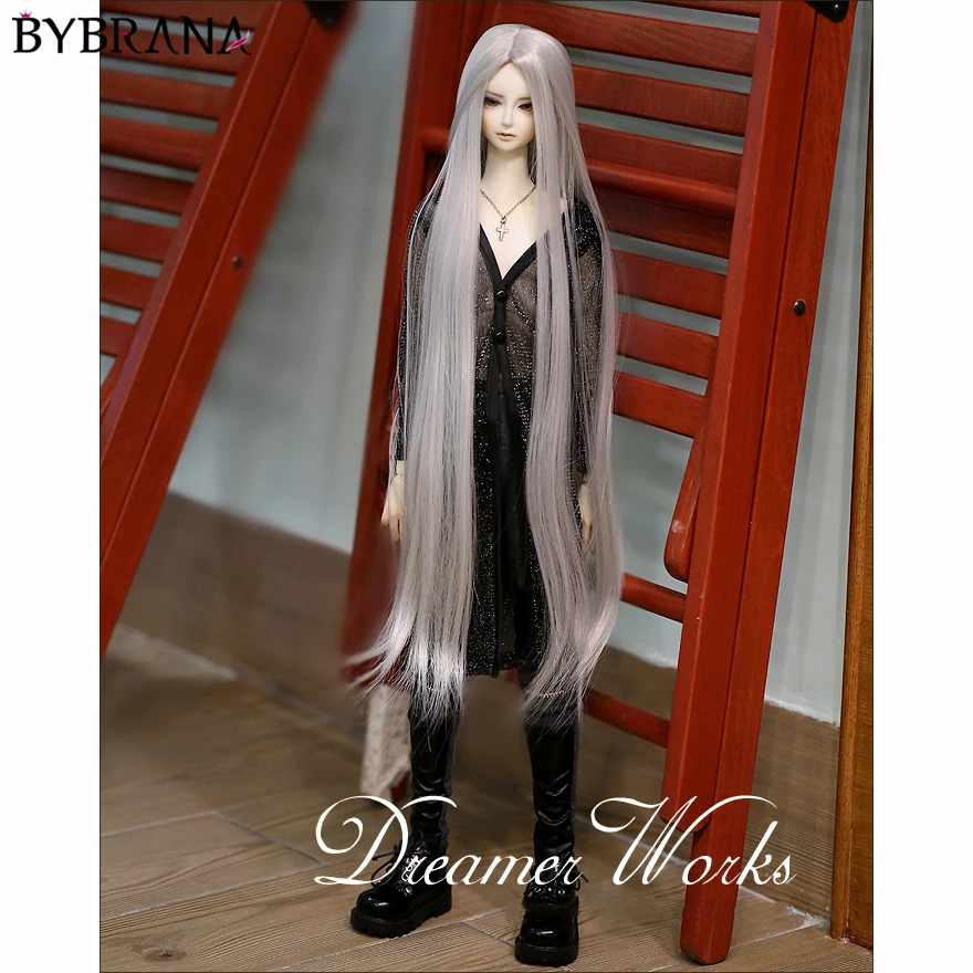 Bybrana BJD SD 1/3 1/4 длинные прямые волосы металлический серый кукольный парик | Игрушки