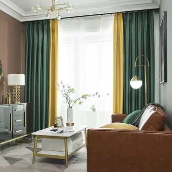 

Luxury Imitated Silk Fabric Curtains for Living Room Home Bedroom Hotel Nordic Style Patchwork Silky Soft Curtain Quality Heavy