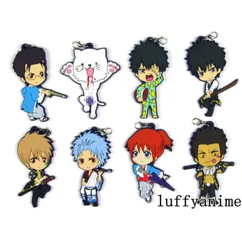 

GINTAMA rubber pendant PVC Okita Sougo Kondou Isao Shimura Shinpachi Kagura anime Mobile Phone Straps rope chain Charm Keychain