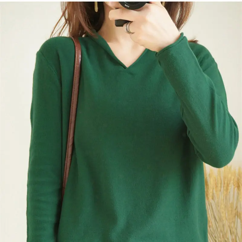 Smpevrg 19 100% cotton knitted sweater female pullovers V-neck long-sleeve women pullover female loose fashion jumper pull femme
