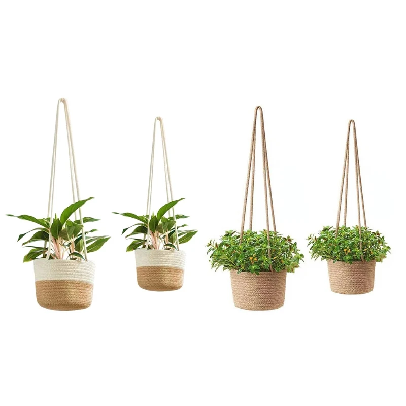 Hand woven Rope Hanging Flower Pot Basket Plant Rack Hanger Storage