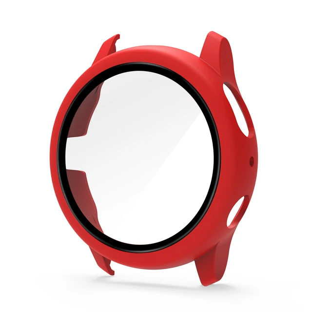 Case for Samsung Galaxy Watch Active 2 44mm 40mm Full Coverage Bumper Case with Tempered Glass Protective Cover Screen Protector Red