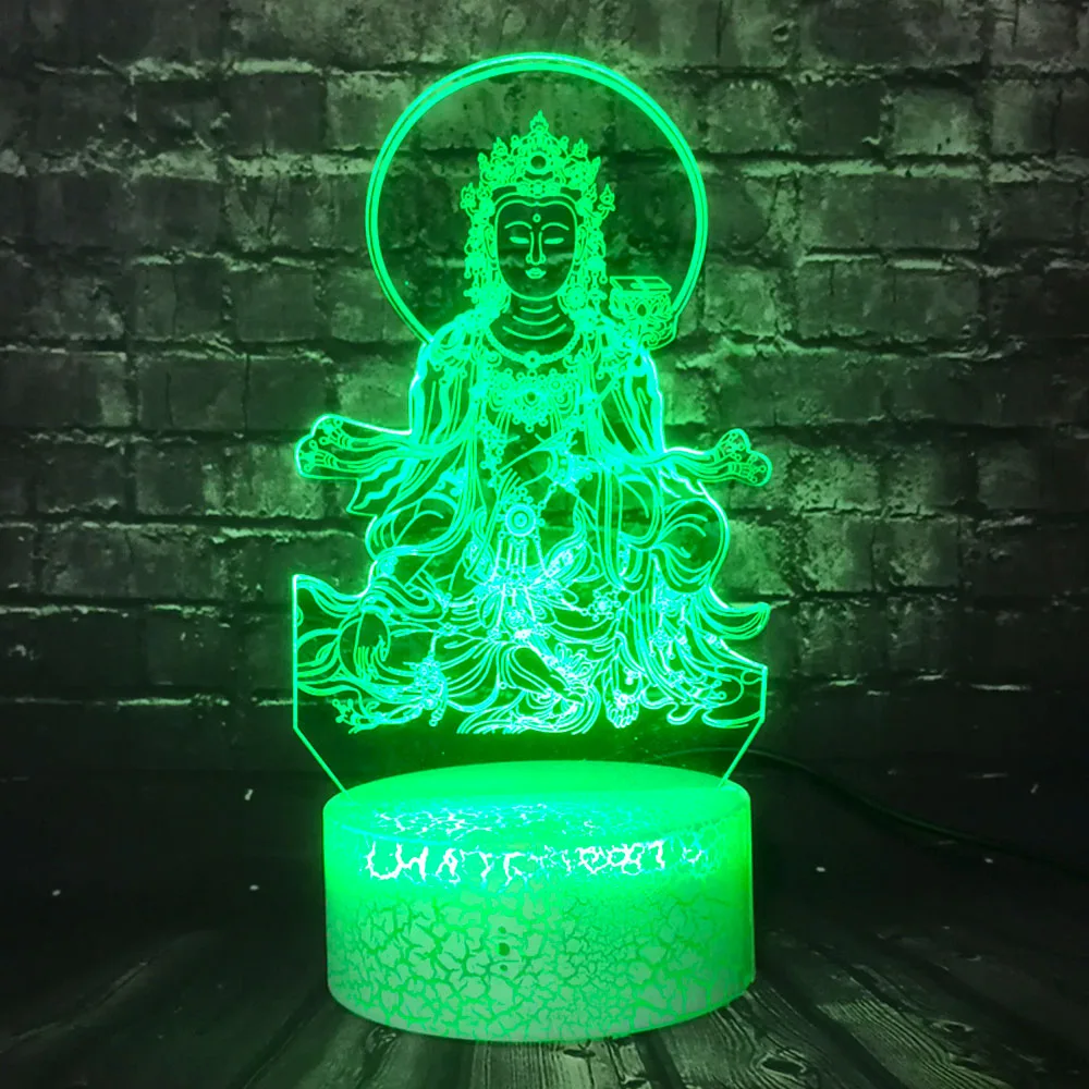 Светодиодный ночник религиозные верования 3D популярная Avalokitesvara лампа Будды домашний декор трещина Иллюзия для настроения Лава праздник друг подарок