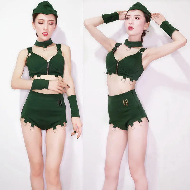 

Nightclub Bar Costumes New Female DJ DS Costume Sexy Bar Jazz Stage Perform Costume Gogo Nightclub Pole Dance Bikini Set DWY2161