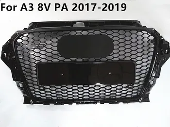 

For RS3 Style Front Sport Hex Mesh Honeycomb Hood Grill Glossy Black for A3 8V PA A3 S3 8V 2017-2019 car accessories