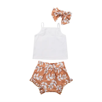 

Newborn Baby Infant Toddler Girls Clothes Set Lace Sling Tops Floral Short Headband 3pcs Outfits Sets Baby Casual Clothes 0-24M
