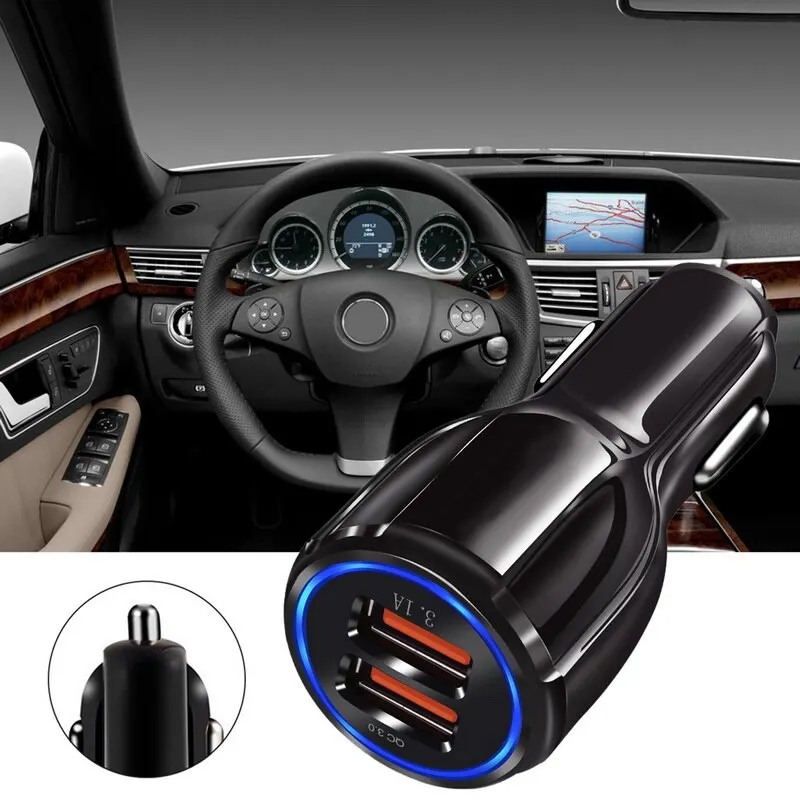 Быстрый двойной Переходник USB для зарядки в машине QC3.0 A цифровое напряжение/ток