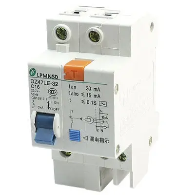 AC230V 16A DZ47LE-1P Rail Mounting Overload Proetction Circuit Breaker
