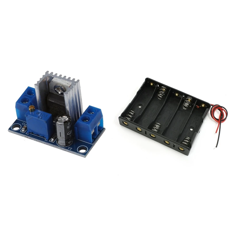 5 Pcs 1.5V AA Battery Slot Holder Case Black &amp 1 LM317 DC-DC 1.5A 1.2-37V Converter Step Down Power Supply Module |