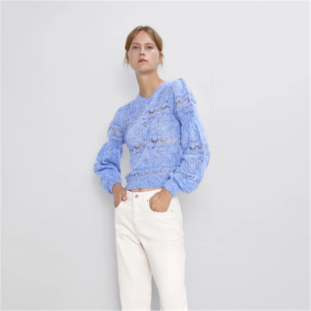 2019 ZA Women's Sweater Fashion New Autumn Hollow Bohemian Round Neck Long-sleeved Party Gift | Женская одежда