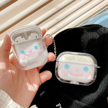 

For AirPods Pro Cute Smile Cases Glitter Dynamic Liquid Quicksand Crystal Clear Earphone Case for AirPods 1 2 Bluetooth Headset