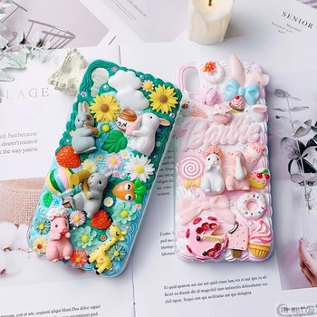 

DIY case for iPhone 11 pro 3D rabbit phone cover ip XS MAX XR handmade creamy shell X/XS 7/8 plus 6/6s+ cute flower girl gift
