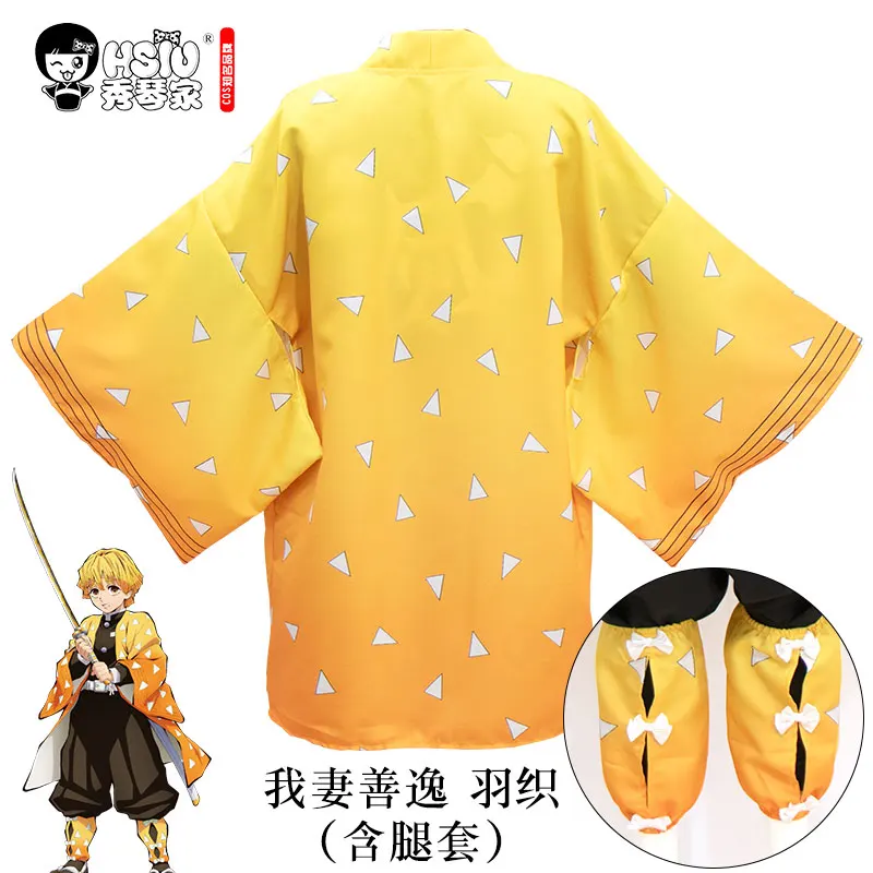 Costumes HSIU Agatsuma Zenitsu косплей костюм парик аниме Demon Slayer Kimetsu no Yaiba кимоно Униформа ПОЛНЫЙ КОМПЛЕКТ Хэллоуин градиент волос - Цвет: Costumes