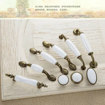 76mm 96mm 128mm Antique Furniture Handles Drawer Pulls Kitchen Cabinet Knobs and Handles White Ceramic Door Handles European