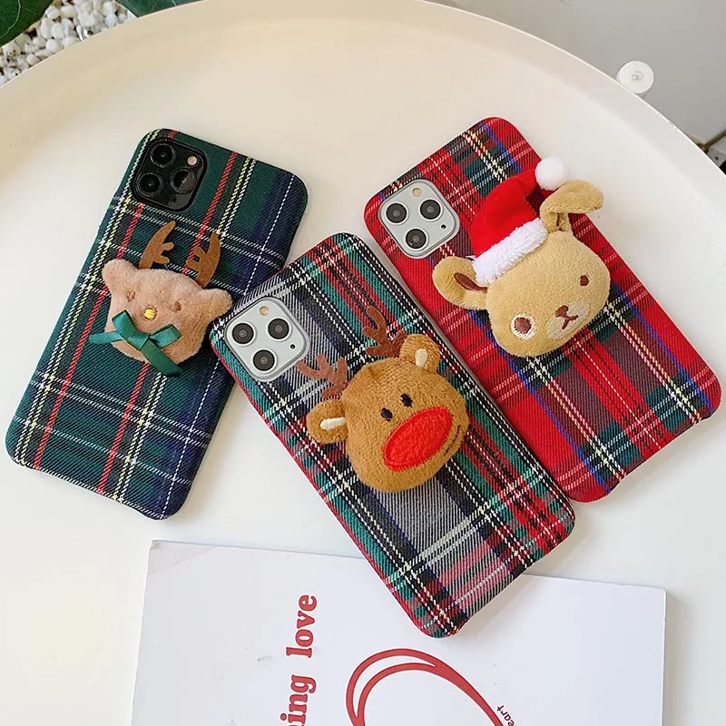 Рождество Лось Англия твидовый плед ткань жесткие чехлы для iPhone 11 Pro XS MAX XR X 8 7 Plus 6