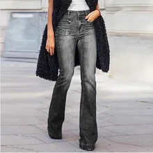 

jeans women fashion trend slim fit patch pockets slim high waist flared pants trousers